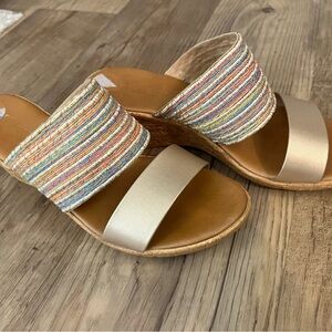 Women’s Gold Slide Sandals with Multicolor Upper